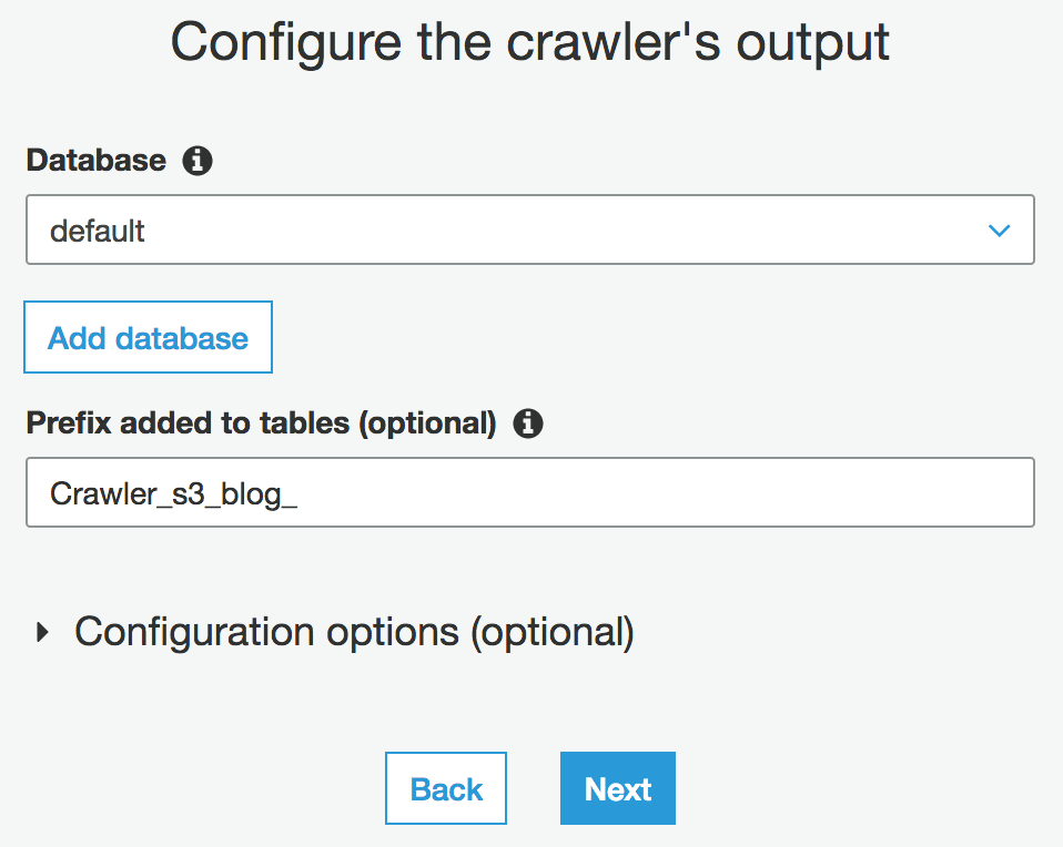 Crawler Configure Output